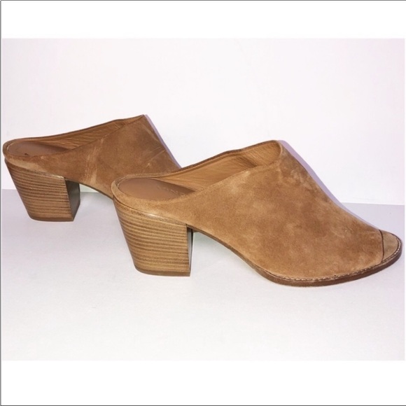 Vince Vero Cuoio Camel Suede Leather Open Toe Stacked Block Heel Mule Sz10 NWOB - Picture 7 of 10
